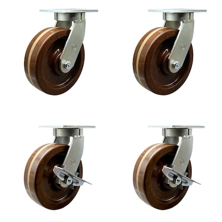 Service Caster 12'' Heavy Duty High Temp Phenolic Swivel Caster Set with 2 Brakes , 4PK CRAN-SCC-KP92S1230-PHRHT-2-SLB-2